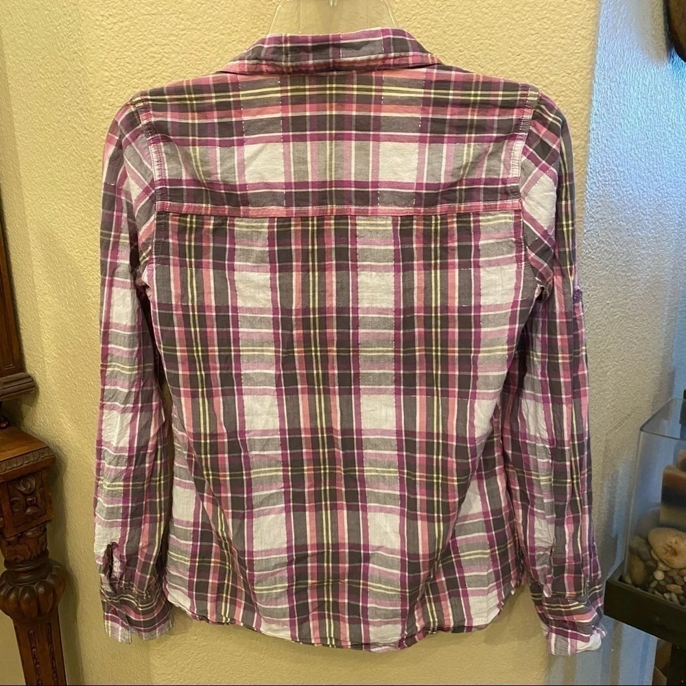 JUSTICE Girls Pink Plaid Embellished Collar Top Size 16
